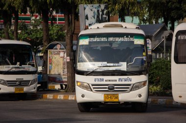 Chiangmai, Tayland - 16 Şubat 2019: Yutong Mini otobüs. Otobüs Chiangmai şehir otobüs veya SPK. SPK yönetimi Chiangmai Belediyesi tarafından. Fotoğraf, Chiangmai otobüs istasyonu, Chiangmai, Tayland.