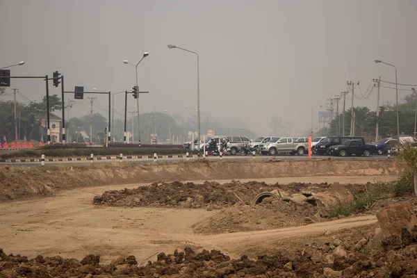 Smoke and Pollution Haze on highway road — Stock Photo, Image