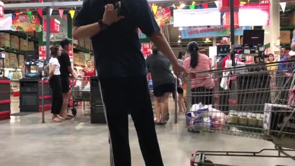 Chiangmai Thaïlande Avril 2019 Clip Multiple Comptoir Caisse Intérieur Supermarché — Video