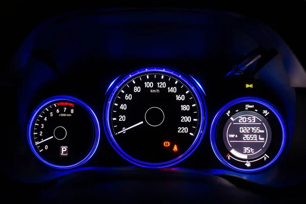 Night time close up car dashboard — Stock Photo, Image
