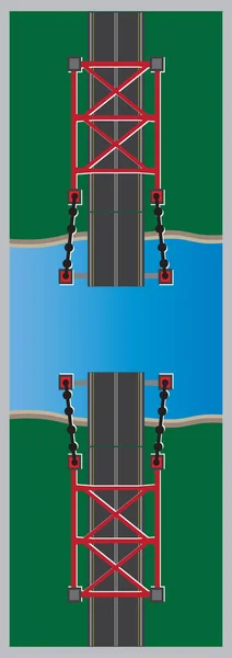 Vue du dessus du pont mobile ou mobile ou du pont ouvert — Image vectorielle