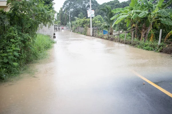 Chiangmai Thaïlande Août 2020 Inondation Sur Route Asphaltée Suite Dépression — Photo