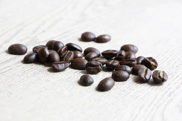 Kaffebönor Trä Bakgrund — Stockfoto