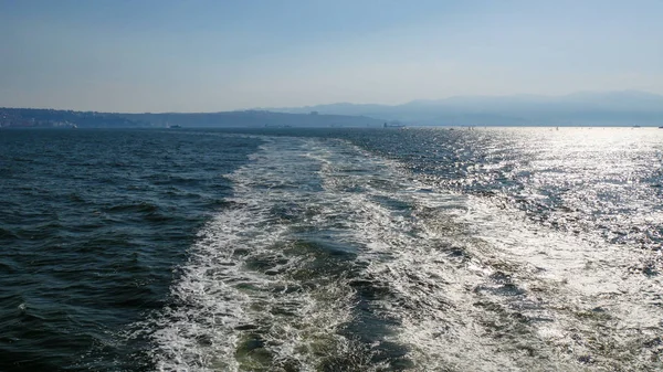 Ferry boat wake on the sea surface