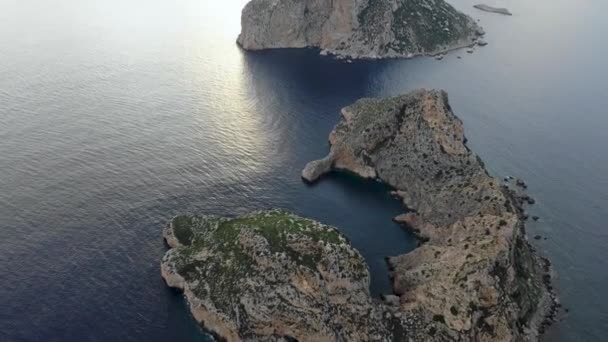 A birds-eye view of island Isla de es Vedra. Ibiza and the Balear Islands — Stock Video