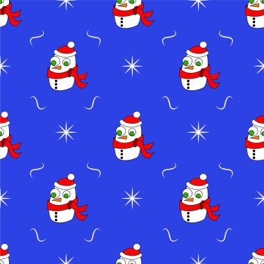 Bir kardan adam ve kar taneleriyle vektör deseni.