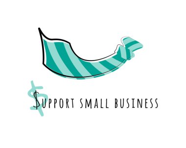 Covid-19 salgınının yol açtığı para krizi sırasında küçük işletmeleri desteklemek için bir kravat ve dolar sembolü stok vektör çizimi. Beyaz izole arkaplan.