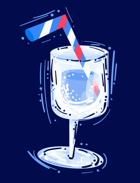 ダークブルーの背景に水ガラスやさわやかな飲み物 ジュースやアルコールカクテルのストックベクトルイラスト メニュー テンプレート アイコンのための動的表現主義的な漫画スタイル こんにちは夏 — ストックベクタ