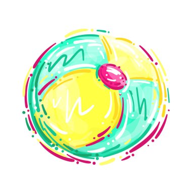 Sahildeki çocukların beyaz izole edilmiş arka plandaki resimlerinin stok vektör çizimi. Voleybol, eğlence, spor ve eğlence için renkli bir yaz günü ikonu. Rahatlığın ve uygunluğun sembolü..