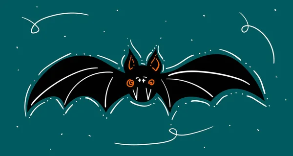 Happy Halloween Hand Drawn Illustration Cute Funny Flying Bat Fangs — Stock Vector