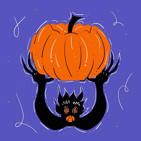 Joyeux Halloween Illustration Dessinée Main Avec Monstre Effrayant Avec Les — Image vectorielle