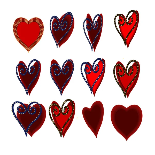 Red and burgundy heart set — Stock Vector