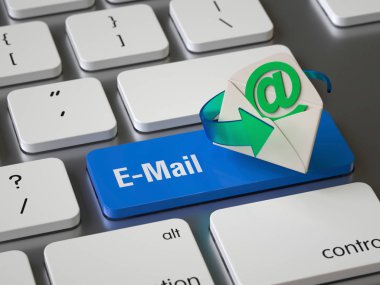 e-posta anahtar klavye, 3d render, kavramsal görüntü.