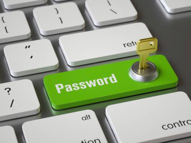 Parola anahtar klavye, 3d render, kavramsal görüntü.