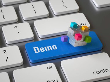 Demo anahtar klavye, 3d render, kavramsal görüntü.