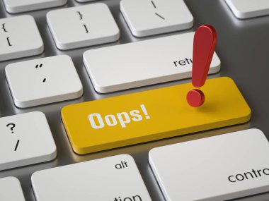 Oops anahtar klavye, 3d render, kavramsal görüntü.