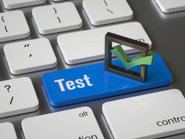 Test klavye, 3d render, kavramsal görüntü anahtar.