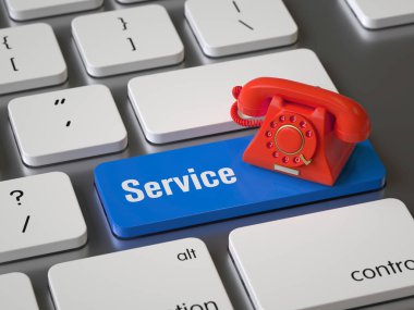 Hizmet anahtarı klavye, 3d render, kavramsal görüntü.