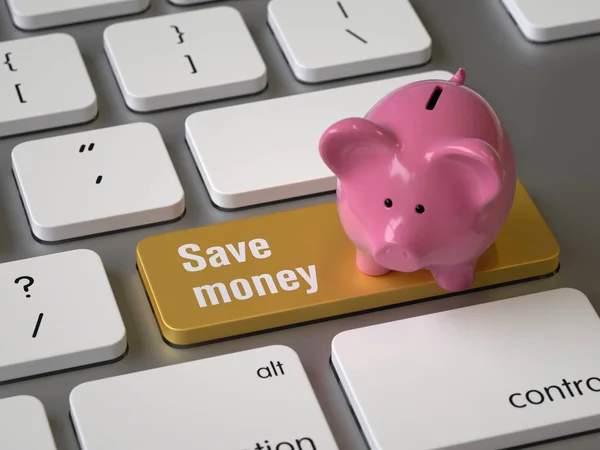 Salvar Chave Dinheiro Teclado Renderização Imagem Conceitual — Fotografia de Stock