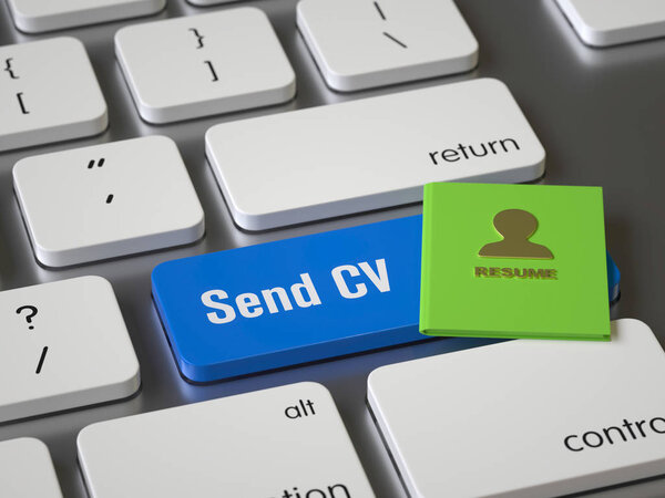 Send CV key on the keyboard, 3d rendering,conceptual image.