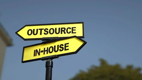 Road Sign Outsource Inhouse Words Image — Stock Photo, Image