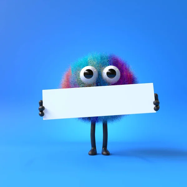 Bonito Monstro Segurando Sinal Branco Personagem Desenho Animado Colorido Banner — Fotografia de Stock