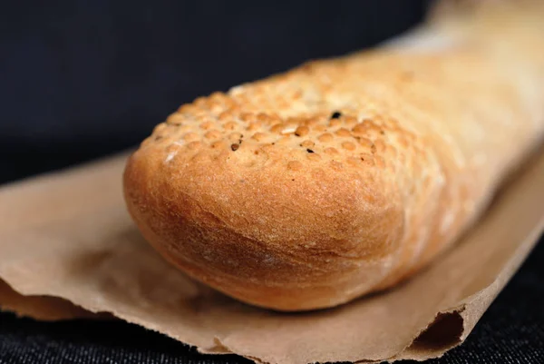 Baguette Française Fraîchement Cuite Gros Plan Profondeur Champ Faible — Photo