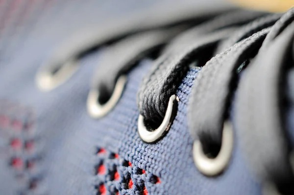 Navy Blue Lace Sneakers Closeup Shallow Depth Field — Stock Photo, Image