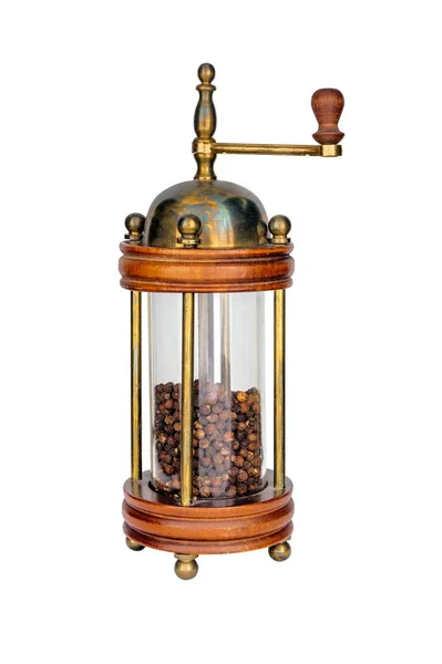 Pepparkvarn Med Glas Bulb Och Svartpeppar Inuti Isolerade Vit Bakgrund — Stockfoto