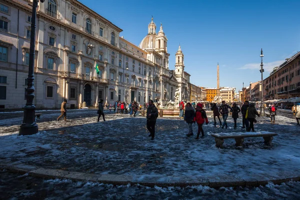 Krásný Den Sněhu Římě Února 2018 Krásný Výhled Náměstí Navona — Stock fotografie