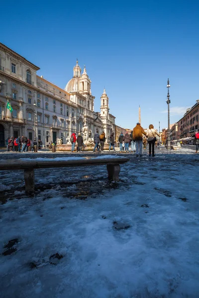 Çok Güzel Bir Gün Kar Roma Talya Şubat 2018 Navona — Stok fotoğraf