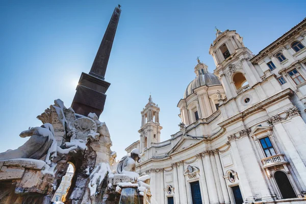 Çok Güzel Bir Gün Kar Roma Talya Şubat 2018 Navona — Stok fotoğraf