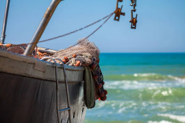 Una Vista Una Red Pesca Dentro Del Barco Mar Hermoso — Foto de Stock