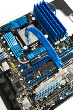 Su içinde bir görünüm soğutmalı ve yüksek performanslı modern kişisel bilgisayar. Modding, Pc, bilgisayar, anakart, işlemci, Cpu, Ram