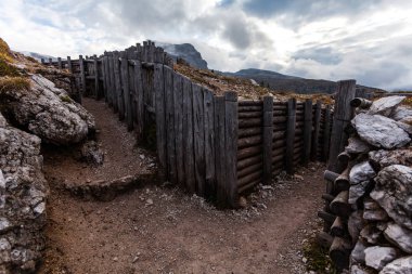 Trenches of World War in Dolomites, Cinque Torri. Landscapes and clipart