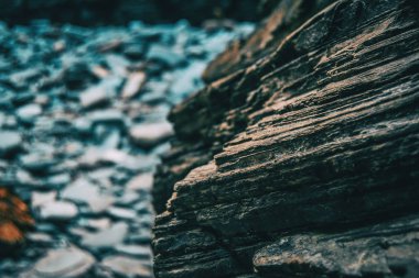 doku gri ve siyah taş plajda katedraller, ribadeo, lugo, Galiçya, İspanya