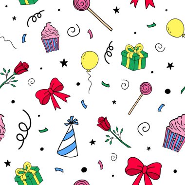 Elle çizilmiş Doğum günü desen. Vektör kutlama doku.