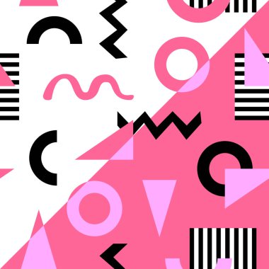 Memphis kusursuz desen. Geometrik tasarım Vektörü illüstrasyonu.