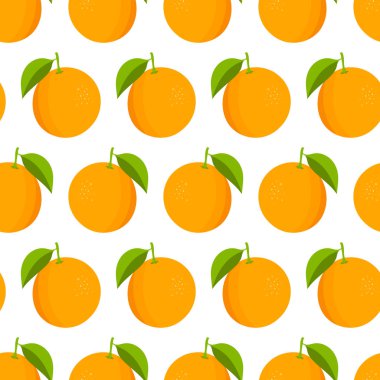 Portakal desenli. Beyaz arka planda taze portakallar. Vektör illüstrasyonu.