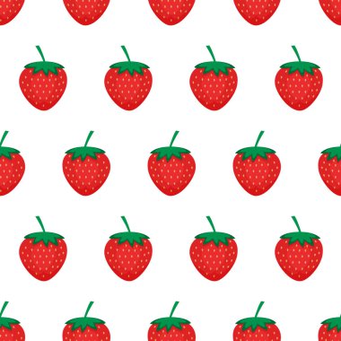 Çilek arkaplanı. Kırmızı çilekli kusursuz bir desen. Vektör illüstrasyonu.