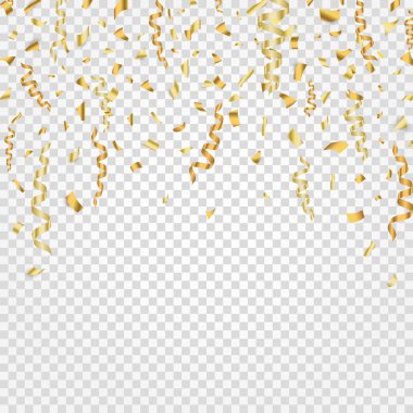 Altın konfeti arka planı. Parti arkaplan vektörü illüstrasyonu.