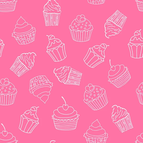 Cupcakes Seamless Pattern Pink Background Sweet Pattern Vector Illustration — Stock Vector
