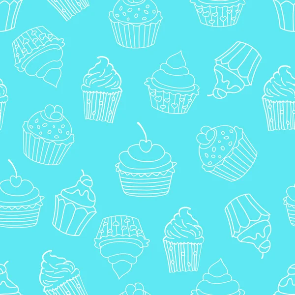 Naadloze Patroon Met Cupcakes Blauwe Achtergrond Zoete Patroon Vectorillustratie — Stockvector