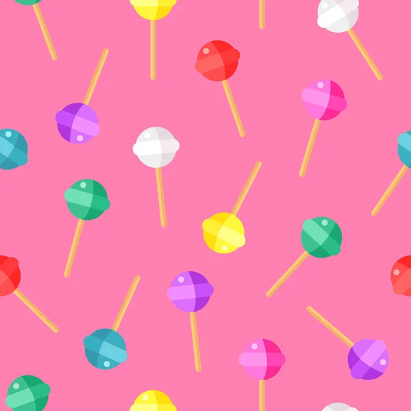 Lollipop Färgmönster Rosa Bakgrund Tecknad Design Med Godis Vektorillustration — Stock vektor