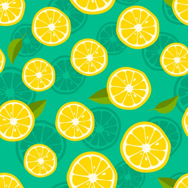 Fondo Limón Patrón Fruta Tropical Fresca Sobre Fondo Verde Ilustración — Vector de stock