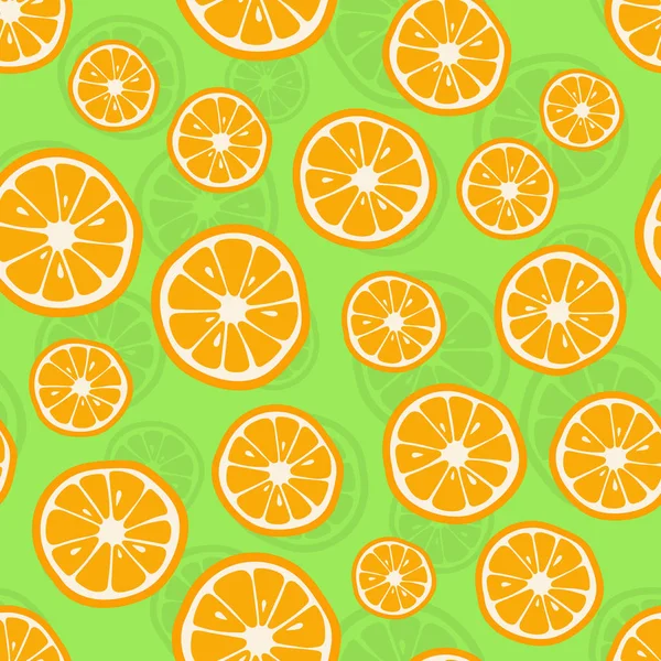 Naranjas Patrón Sin Costura Fondo Cítrico Con Rodajas Naranjas Ilustración — Vector de stock