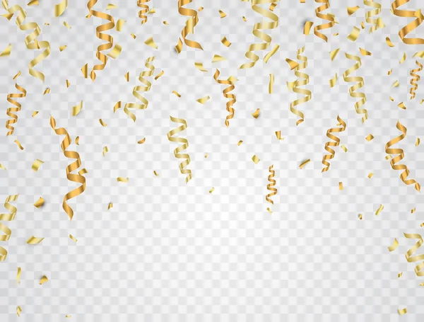 Hintergrund Der Feierlichkeiten Goldkonfetti Auf Transparentem Hintergrund Vektorillustration — Stockvektor