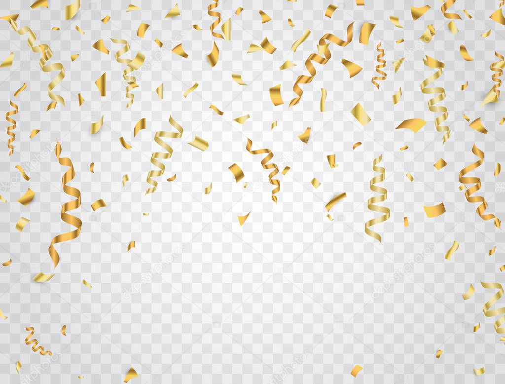 Party background with gold confetti. Celebration background. Vector illustration.