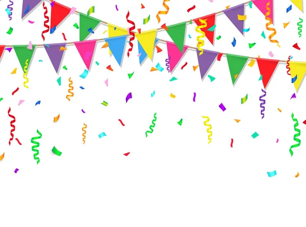 Feestspandoek Met Kleurrijke Vlaggen Confetti Vectorillustratie — Stockvector