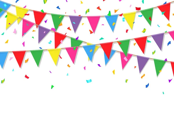 Fond Festif Avec Des Confettis Colorés Des Drapeaux Une Bannière — Image vectorielle